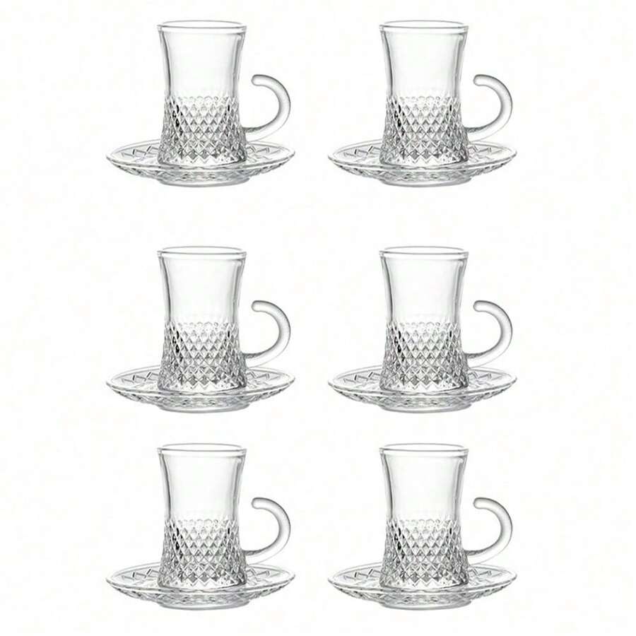 NEW Set Of 6 Heat Resistant Handled Black/Green Tea And Coffee With Saucers Set UK - RMC0586-a - View 1