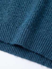 Women's Autumn/Winter Blue Criss-Cross Halter Neck Cold-Shoulder Knit Sweater, Long Sleeve Elegant French Casual Sexy Daily Wear Pullover - Blue - View 5