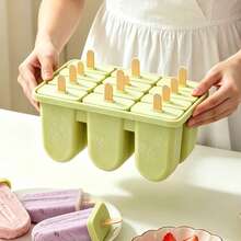 New 12-Cavity Silicone Popsicle Mold, Popsicle Maker, DIY Popsicle Mold With 50 Popsicle Sticks - Olive Green - View 8