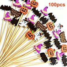 50/100pcs Halloween Cocktail Picks, Pumpkin Spider Bat Ghost Fruit Picks, Halloween Party Decorations - Multicolor - View 8