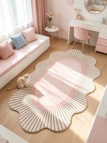 1pc Pink & White Oval Rug, Cute & Cozy Style, Decorative Carpet, Bedroom Decor, Small Rug, Carpet, Home Decor, Living Room Rug, Small Living Room Rug, Bedroom Rug, Living Room Home Decor, Outdoor Rug, Washable Rug - Multicolor - View 3