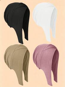 CONFLASS Women's Solid Color Long Tail Pre-Tied Headscarf, Soft Elastic Modal Inner Cap Headscarf, Back To School Daily Wear Muslim Hijab Chemotherapy Cap - Multicolor - View 7