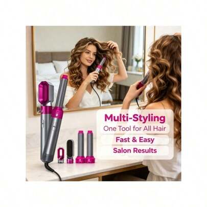 Hatteker Blow Hair Dryer Secadora Para Cabello  Hair Tools - Hair Curling Device - Five-In-One Hot Air Styling Device With Strong Suction Power, Featuring Ion Technology, 30mm And 40mm Attachments, Multi-Functional Head Changer Family Halloween Christmas