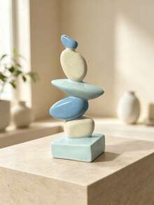 禪意平衡疊石裝飾品，樹脂鵝卵石雕塑，現代中性桌面裝飾，入厝禮物，適合居家辦公室書架 - C - 查看 10