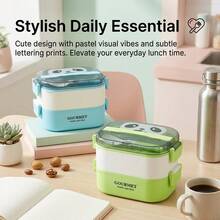 Plastic Bento Box Adult, Microwavable Lunch Containers, Meal Prep Containers With Dividers, Travel Food Containers, Snack Containers With Lids, Leakproof Stackable Lunch Box, With Handle Cutlery Sauce Box, For Student School Office - Multicolor - View 10