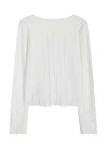 Sommer Einfarbig Rundhals Langarm Kordelzug Distressed Lässig Damen Pullover Strand Cover-Up - Weiss - Übersicht 5