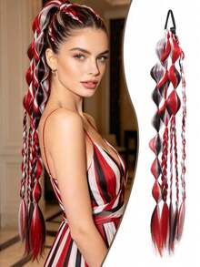 Synthetic Bubble Lantern Long Twisted Ponytail Hair Extensions, 24 Inch Handmade Mixed Color Bubble Twisted Braid Hair, Vacation Style Hair Extensions - Multicolor - View 14