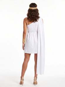 Greek Goddess Costume Side Long Drape Dress Arm Cuff And Headband 3 Pcs Set - White - View 5