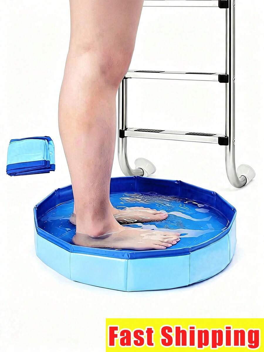 Palangana portátil y plegable para baño de pies, adecuada para la entrada de la piscina, palangana plegable para baño de pies de material compuesto de PVC, accesorio esencial de varios componentes para la limpieza de la piscina, palangana de baño para mascotas de PVC, palangana plegable, palangana para arena de gato de la piscina