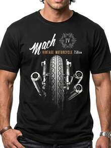 Summer Outfit For Men,Mach 4 Men's Vintage Motorcycle T-Shirt - 黑色 - 查看 1