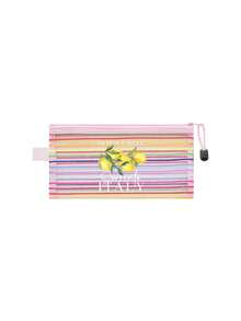 Colorful Striped Zipper Makeup Bag, Fresh Lemon "Italy" Letter Pattern Design, Transparent Mesh Makeup Bag, Foldable Storage Bag, Portable Stationery Bag, Multi-Functional Storage Bag, Travel Storage Supplies, Suitable For Travel, Beach, Holiday, Student Back To School, Office, Gift And Daily Use, Unique Party Gift, Back To School Gift, Birthday Gift, Travel Gift, Best Teacher's Day Gift - Multicolor - View 13