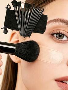 13pcs Makeup Brush Set With Storage Bag, Compatible With All Black Makeup Tools And Brushes, Slim Brush Head Design, Soft Bristles, Suitable For Various Global Holiday Gifts, Autumn Decor, Bedroom Decor, Christmas Decorations, Living Room Accessories, Party Supplies, Halloween Decor, Graduation Decor, Home Supplies, Halloween Home Decor, Bathroom Decor, Travel Essentials, Bedroom Accessories, Birthday Gifts For Women, Back To School Season, Home Decor, Home Essentials, Gifts For Women, Gifts For Mothers, Gifts For Grandmothers - Multicolor - View 2