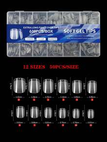 600pcs Full Coverage Press-On Nail Tips, Pointed, Almond, Square, Coffin, French Style Fake Nails, Soak-Off Gel Extension Nail Tips, Capsule Pack DIY Press-On Nail Supplies Handmade Press On Nails - Clear - View 2