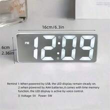 SOKANY Minimalist Mirror Alarm Clock, High-Definition Smart LED Digital Clock, 3 Independent Alarms + Voice Control, 12/24 Hour Switchable, USB/Battery Dual Power, Suitable For Bedroom/Study/Living Room - Silver - View 6