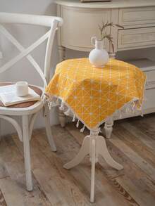 Bubaba Yellow Geometric Pattern Tablecloth With Tassel Decoration - Cotton Polyester Blend Bohemian Style Tablecloth, Suitable For Kitchen, Dining Room And Home Decor - Yellow - View 6