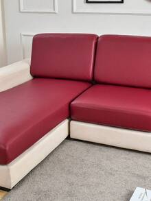 1 pieza Funda de cojín de sofá de cuero, funda de sofá elástica de lujo para sala de estar, unicolor, funda protectora de sofá simple, decoración del hogar, adecuada para todas las estaciones, dormitorio, sala de estar, oficina - Vino tinto - Ver 8