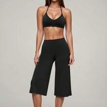 Summer Women's 2 Pieces Set, Tank Top And Short Wide Leg Pants, Suitable For Vacation, Date And Daily Wear. Sports Outfit - Black - View 3