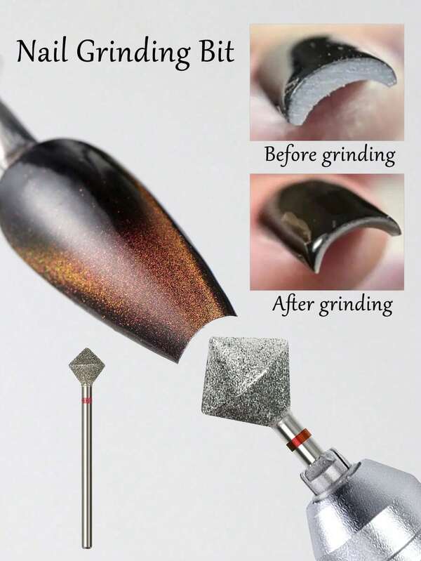 1pc Diamond Grit Round Edge Rhombus Nail Drill Bit For Nail Edge Dead Skin Removal And Nail Shaping
