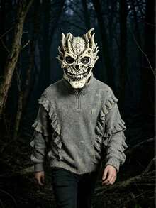 Topeng Lateks Tengkorak Setan Tanduk Tulang Antik, Topeng Wajah Penuh Monster Gigi Tajam, Perlengkapan Kostum Rumah Hantu Cosplay Halloween Dewasa - View 4