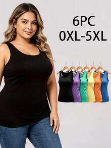 A 6-Piece Set Of Plus-Size Solid-Color Tank Tops, Crafted From High-Stretch Fabric (Available In Sizes 0XL To 5XL).These Versatile And Comfortable Ta - Mixed Colors 2 - View 9