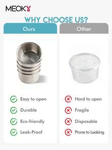 Meoky 6Pcs 1.6oz Stainless Steel Condiment Cups, Leakproof Silicone Lid Reusable Small Sauce Container, Portable Salad Dressing Cup for Lunch Bento Box Picnic Travel Kitchen Storage - 淡粉紅色 - 查看 7