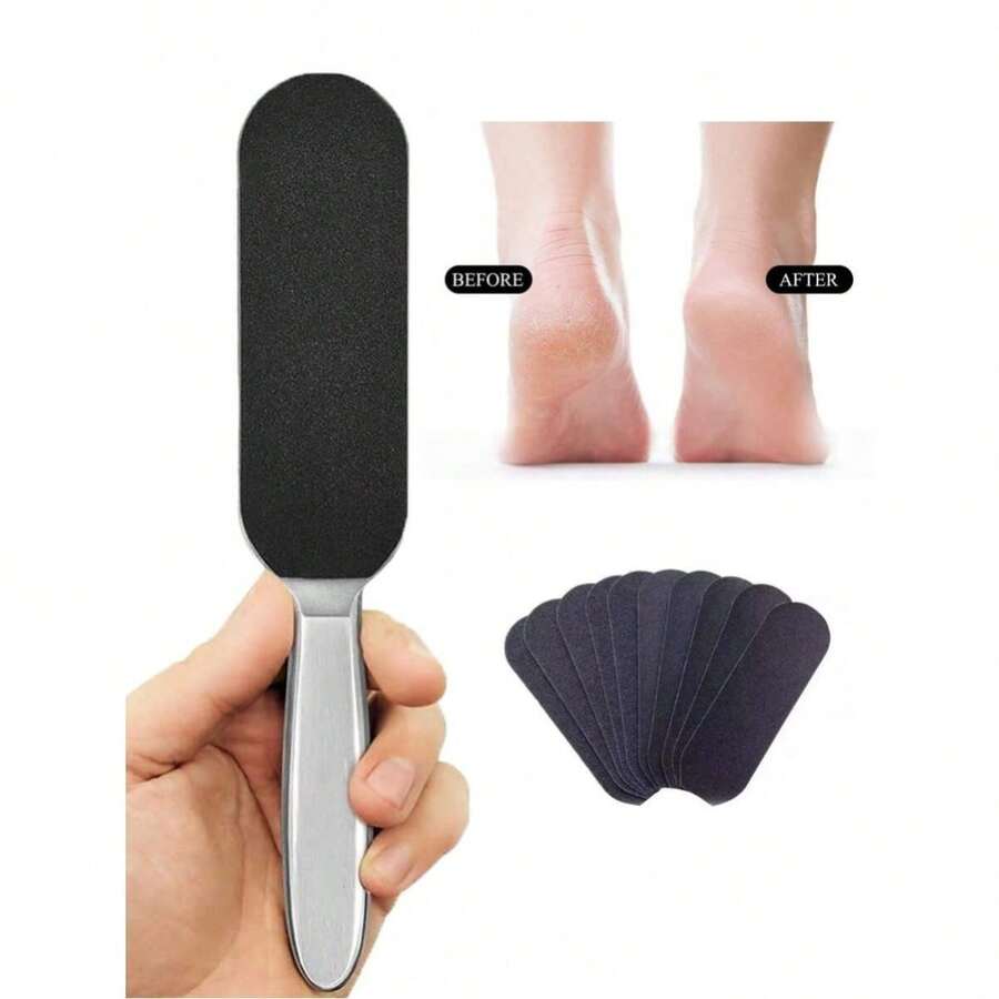 1pc 10pcs Stainless Steel Foot File Callus Remover, Pedicure Tools, Removable Refill Emery Paper For Foot Care - Multicolor - View 1