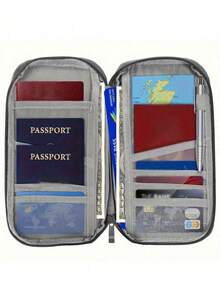 1 pièce Porte-passeport de voyage premium - Avec fermeture éclair, fentes pour carte d'identité et carte de crédit, poche pour téléphone - Sac de rangement à carreaux noir et blanc, organisateur pliable en silicone portable | Rangement de documents sécurisé essentiel pour les vacances | Design à la mode, utilisation toute saison, porte-passeport indispensable pour les voyages en famille - Multicolore - Voir 2