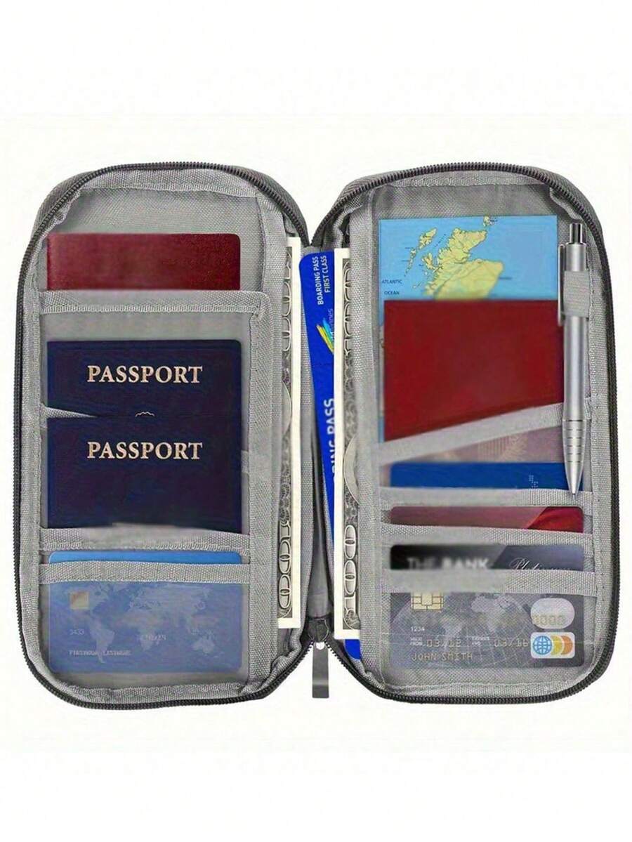 1 pièce Porte-passeport de voyage premium - Avec fermeture éclair, fentes pour carte d'identité et carte de crédit, poche pour téléphone - Sac de rangement à carreaux noir et blanc, organisateur pliable en silicone portable | Rangement de documents sécurisé essentiel pour les vacances | Design à la mode, utilisation toute saison, porte-passeport indispensable pour les voyages en famille