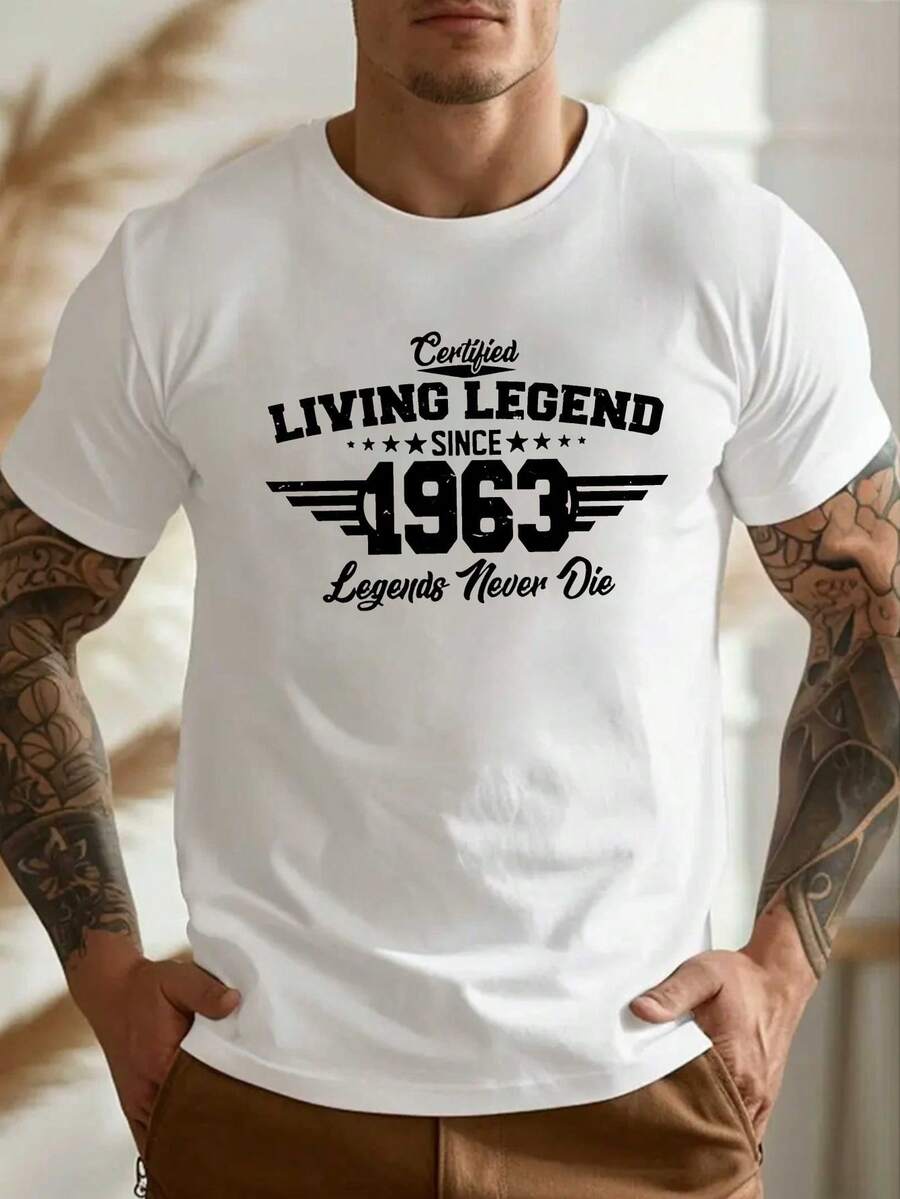 T-shirt da uomo taglie forti Crinkle, edizione limitata Legendary Figure - Stampa grafica vintage 1963, motivo geometrico, maglietta estiva traspirante e casual, lavabile in lavatr - Bianco - Visualizzare 1