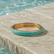 ORNAPEADIA 1pc Women's Gold-Plated Turquoise Enamel Open Bangle Bracelet, Versatile Beach & Daily Wear Accessory, Suitable For Gift - SZ60882-4 - View 4