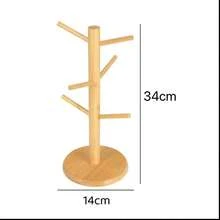 2pcs Tree-Shaped Bamboo Cup Holder-Suitable For Mugs, Hair Clips, And Bracelets-Featuring 6 Hooks; A Bamboo Mug Rack, Tabletop Cup Organizer, And Decorative Display Stand. - Orange - View 3