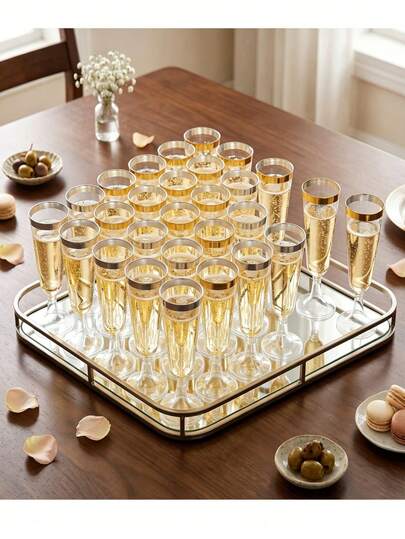 50/25/10 Pcs 5oz Shatterproof Champagne Cups With Glitter, Perfect For Cocktails, Champagne And Desserts - Reusable, Party Cups, Suitable For Weddings, Christmas, Valentine's Day, Carnival, Easter, Daily Home Gatherings And Other Occasions (Champagne Cups, Wedding Cups, Toasting Cups, Party Cups, Beverage Cups, Wine Cups, Plastic Cups, Birthday Cups)