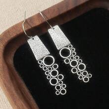 Minimalist Hollow Rectangular Chinese Character Pendant Earrings, Designed For Women, Suitable For Various Occasions - Antique Silver - View 7