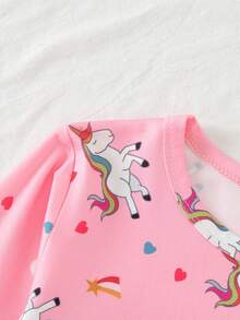 3 Sets Girls Long Sleeve Long Pants Pajamas Cartoon Unicorn Cute Print Spring Autumn Home Wear All-Over Print Set - Multicolor - View 5