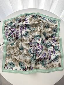 1件奢華品牌豹紋正方形圍巾，女款仿絲綢小方巾，休閒百搭裝飾性小圍巾 - 薄荷綠 - 查看 2