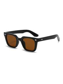 1 par de gafas de moda vintage con marco cuadrado negro y decoración de remaches para mujer - Negro - Ver 2
