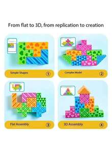 Logical Building Block Puzzle Game - Children's Spatial Thinking Puzzle Toy - Shape Recognition, Concentration, Educational Puzzle Game With Levels - Multicolor - View 4