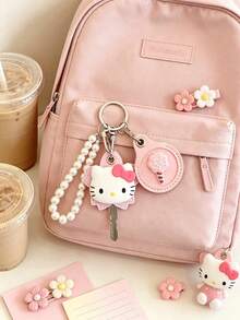 SANRIO 1個 Hello Kitty 鑰匙圈鑰匙套，粉色花卉圖案配珍珠手鍊掛繩，小型 RFID 防護卡套，可愛配件禮物，適合女性背包與手提包裝飾 - 查看 4
