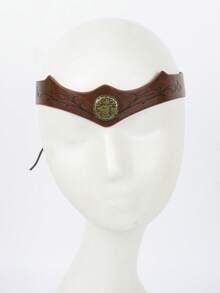 1pc Medieval Vintage PU Leather Embossed Headband, Renaissance Viking Market LARP Costume Prop, Halloween Cosplay Outfit Accessory - A - View 7
