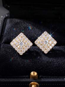 ORSA JEWELS 1 Pair 925 Sterling Silver 14k Gold Round Cut Moissanite Stud Earrings Classic Jewelry For Women, Men Summer Beach, Vacation And Casual Wearing - MOE25 - View 5
