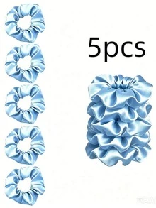 1/5/10pcs Solid Light Blue Matte Glossy All-Match Satin Scrunchies, Minimalist Ins Cool Commute Korean Girl Style Hair Accessories, Smooth Faux Silk Satin High Elasticity Non-Damaging Hair Ties, Spring Summer Fresh Versatile All-Match Hair Accessories, Suitable For Home, Office, School, Fitness, Dating, Shopping, Short Trips, Bridesmaid Simple Styling Multi-Use Gentle Hair Ties - Baby Blue - View 7