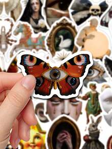 Weirdcore Gothic Victorian Ephemera Cutout Stickers 50Pcs, Dark Academia Oil Painting Eye Heart Sculpture Waterproof Decals For Junk Journal Album Collage Planner Layout, Back To School - Multicolor - View 2