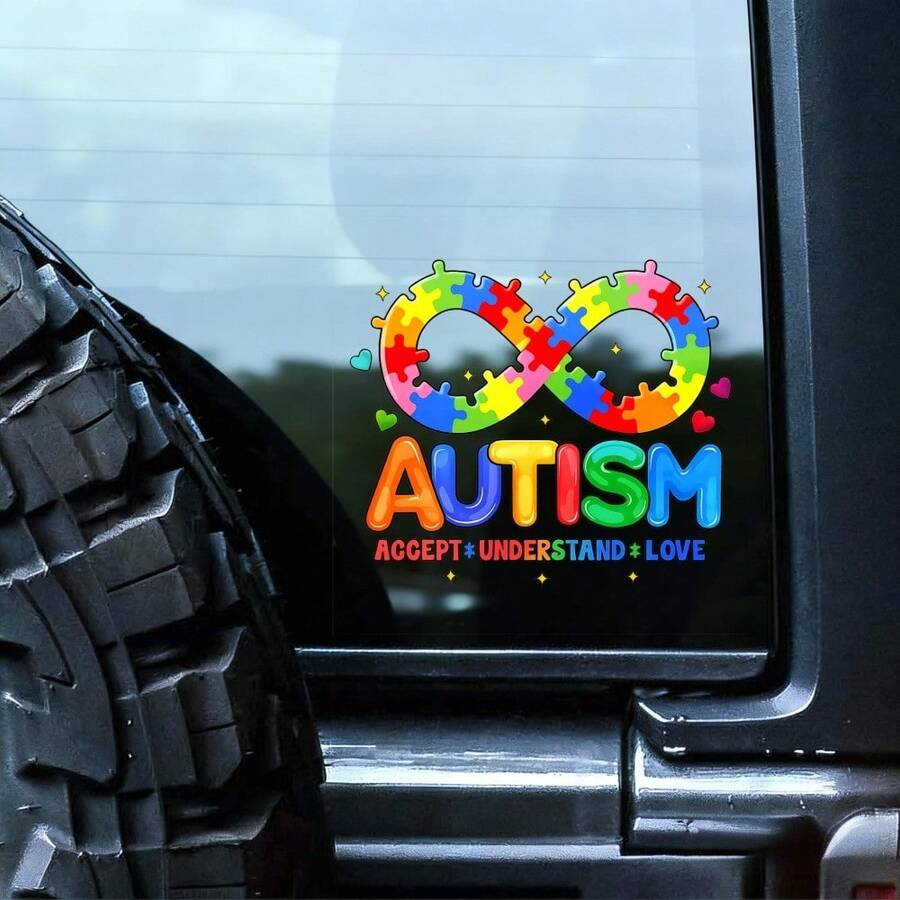 Auto Aufkleber und Dekorationen, Vinyl Fenster Aufkleber, mit einem regenbogenfarbenen Unendlichkeitssymbol, humorvoller Stoßstangenaufkleber (1 Stück) - A - Übersicht 1
