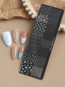 1 pieza Placas de estampado de uñas 3D Y2K con puntos de lunares, plantillas de lunares de moda para uñas, moldes de impresión de manicura con puntos de estilo francés de múltiples formas, herramientas para uñas - Plateado - Ver 6