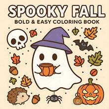 Spooky Fall Bold & Easy Coloring Book For Adults Cute Halloween Ghost Witch Pumpkin Bat Hedgehog Large Print Simple Line Art Autumn Fall Leaves Stress Relief Relaxing Coloring Pages For Women Teens - Spooky Autumn - View 13