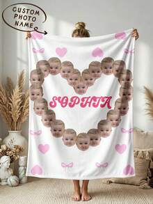 1pc Customized Photo Blanket, Personalized Bed Blanket, Customizable Name And Photo, Best Blanket, Comfortable Blanket, Family Gift, Birthday Gift, Anniversary Gift, Christmas Gift, Personalized Gift, Holiday Gift, Gift For Family, Warm Gift For Baby - Style 1 - View 1