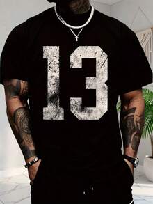 Men's Heavyweight T-Shirt 100% Cotton| Casual Style With Geometric Pattern, Round Neck, Slightly Stretchy - 黑色 - 查看 2