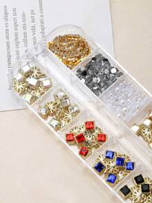1 Caja de Encantos para Uñas Suministros de Uñas Lujo Ligero Cuadrado Francés Cadena de Diamante Encantos para Uñas, Suministros de Uñas Metálicas Dulces de Lujo Ligero Francés, Gemas de Uñas con Strass Brillantes, Adecuado para Accesorios Multifuncionales DIY Decoración de Uñas - Multicolor - Ver 2