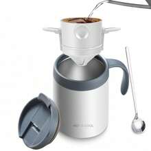 Portable Pour Over Coffee Maker Set, Insulated Stainless Steel Travel Mug With Filter, Outdoor Camping Coffee Cup, All-In-One Brewer - White  Cup + Drip Filter + Spoon (three-piece Set) - View 10