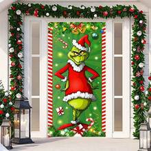 The Grinch Green Christmas Door Cover Welcome Birthday Party Decorations Winter Holiday Front Porch Banner For Indoor Outdoor Home Decor - Multicolor - View 12